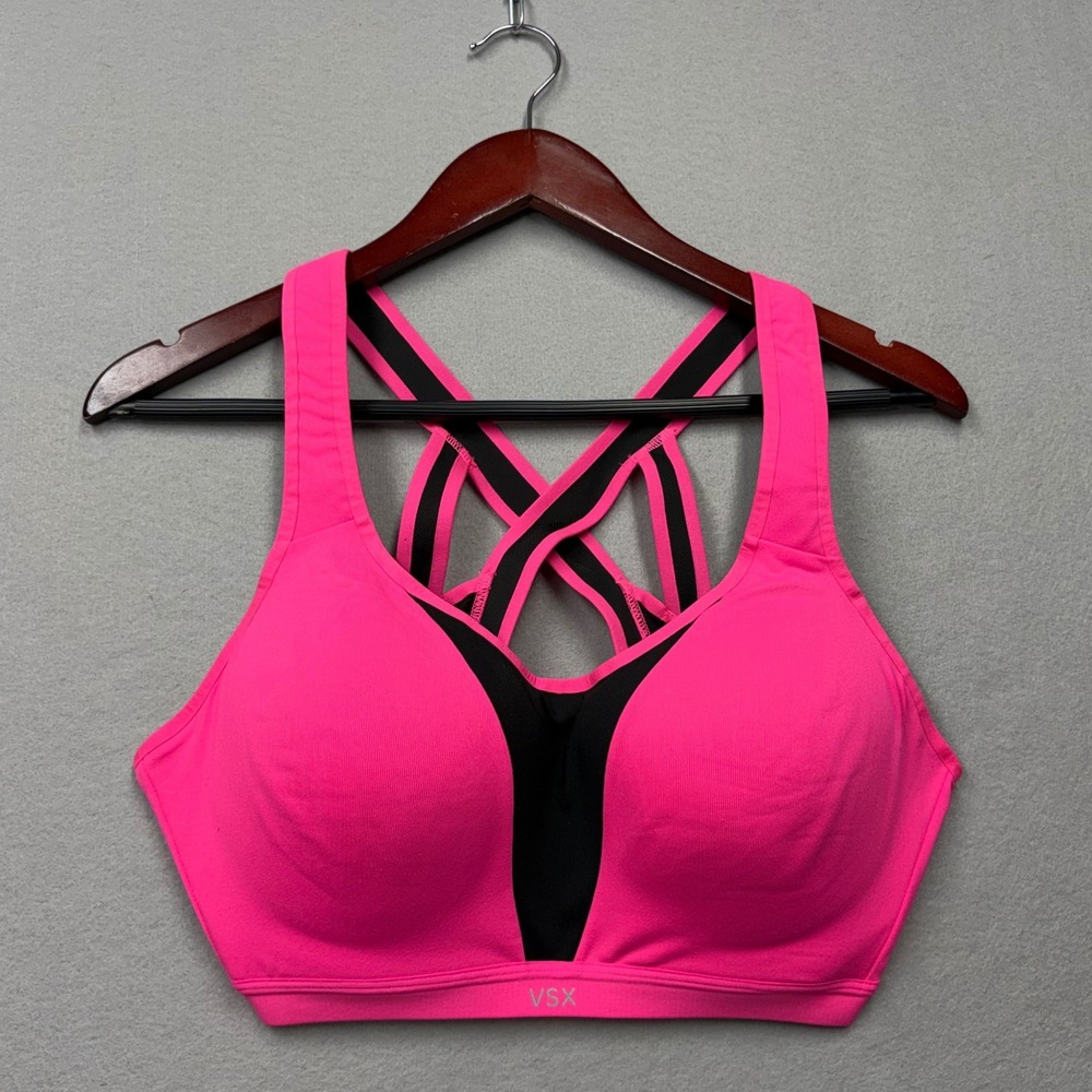 VSX Sport Sports Bra Women 38D Pink Black Underwire Strappy High Impact Workout